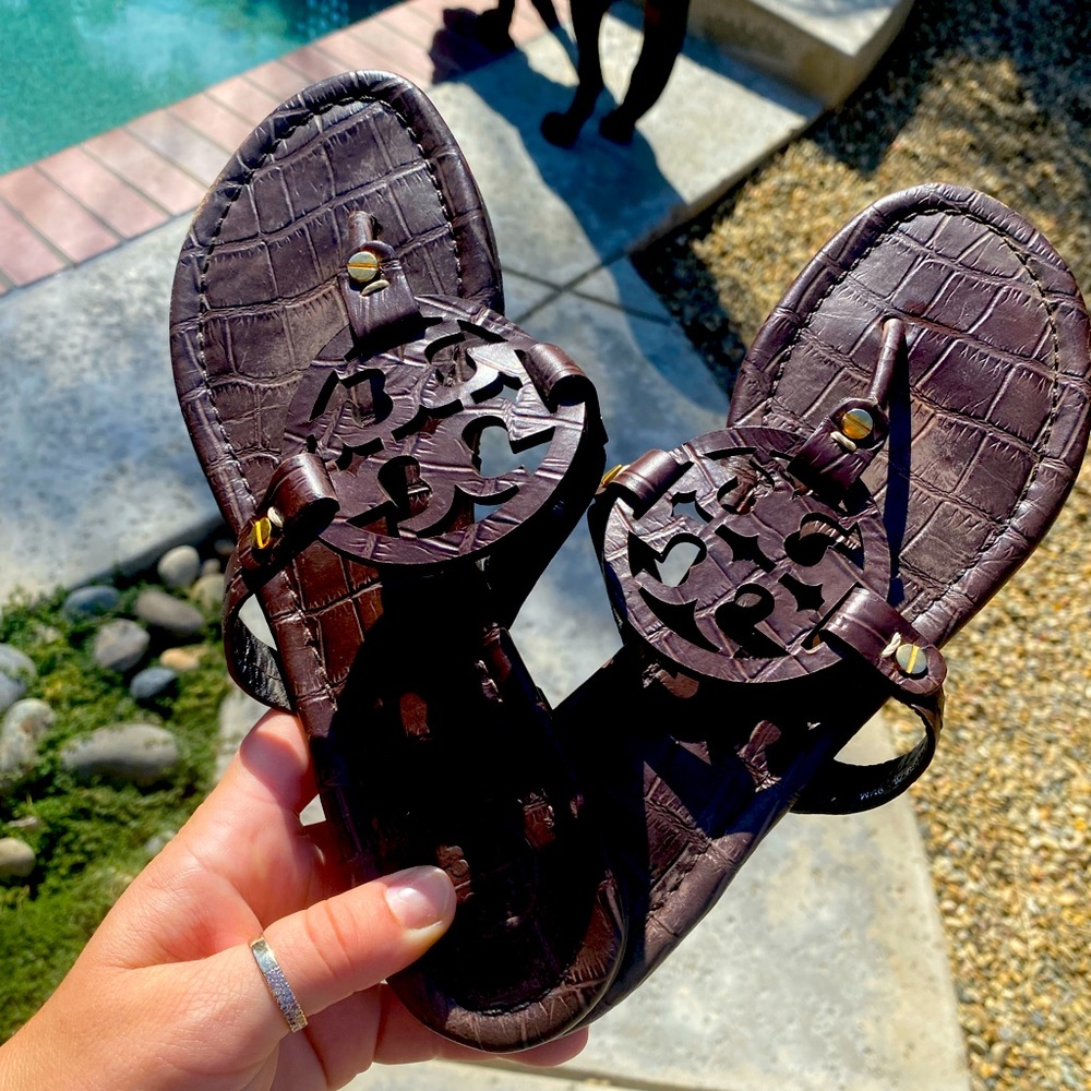 Tory Burch Miller Sandler, Brown Croc size 9 1/2
